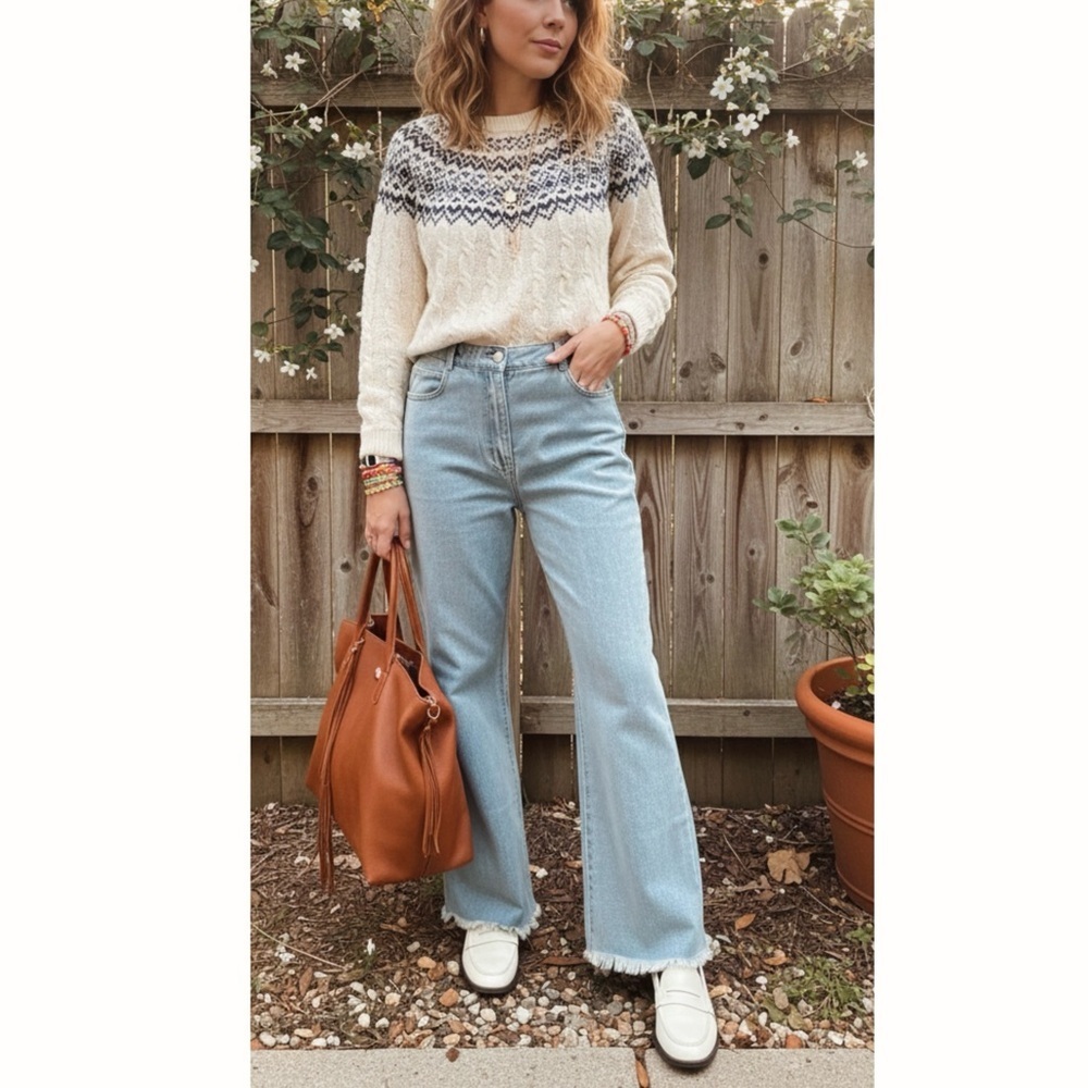 P Cill High Rise Wide Leg Jeans Light Wash Denim Raw Hem Women’s Sz L Cotton $88